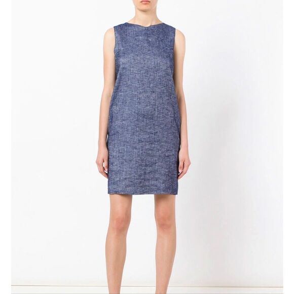 Theory Narlica Sleeveless Linen Blend Chambray Shift Dress size 2 Deep Denim $34 - Picture 1 of 11